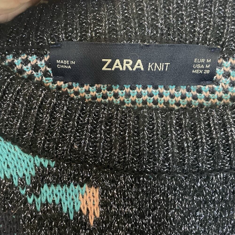 Zara Knit Floral Metallic‎ Oversized Sweater Women's Size S Shimmer Jacquard - Picture 3 of 8